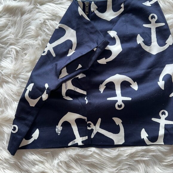 J.Crew Mini Skirt Navy Blue and White Anchor Lined Nautical Summertime - Picture 4 of 6